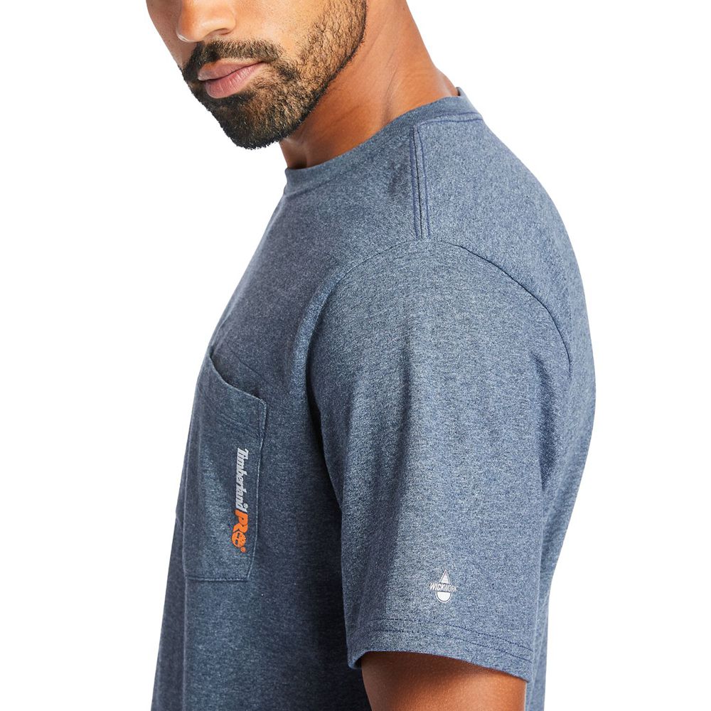 Camisetas Timberland Hombre Pro® Manga Corta Base Plate Wicking Azules - Chile QNP-526901